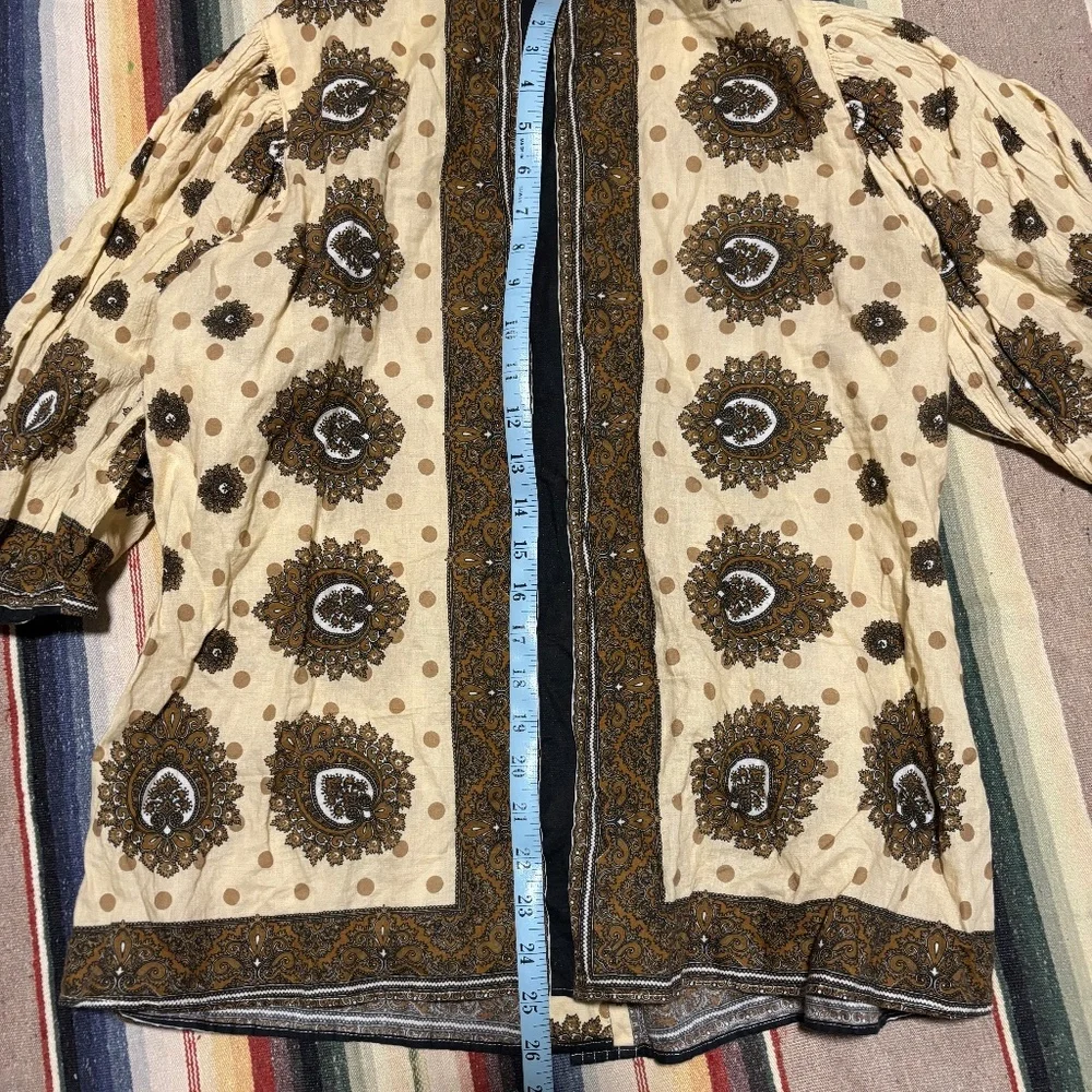 Sandro Sahari paisley printed puff sleeve blouse 3 / Large brown - Picture 5 of 6